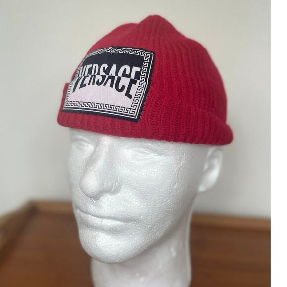 VERSACE KNITTED BEANIE HAT WOOL RED LOGO PATCHED MADE IN ITALY AUTHENTIC‎ ICONIC main image 15